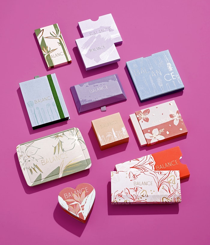 Balance Inc. has developed several sustainable paper palette concepts, including variants that feature removable paper inserts and/or paper ribbon.