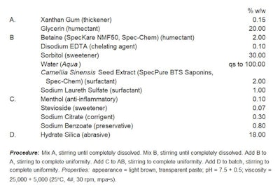 Spec Chem Toothpaste Formula