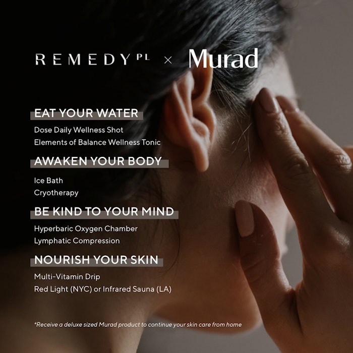 The Remedy Place x Murad total skin experience pairs a Remedy Place service, including cryotherapy, ice baths, red light therapy and vitamin drips, with Murad products.