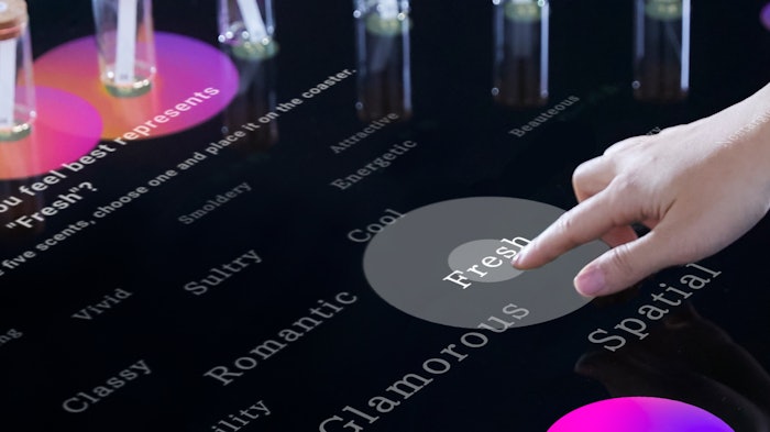 The Kaorium system enables a poetic interactive experience that invites consumers to smell, reflect and experience, building a new relationship to fragrances in a retail setting.