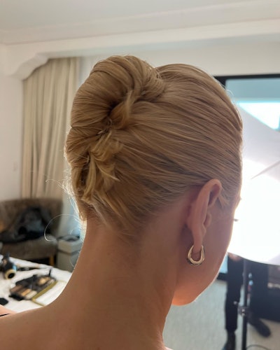 Celebrity hairstylist Mark Townsend created Aubrey Plaza's Critics' Choice French twist using tools from Olivia Garden.
