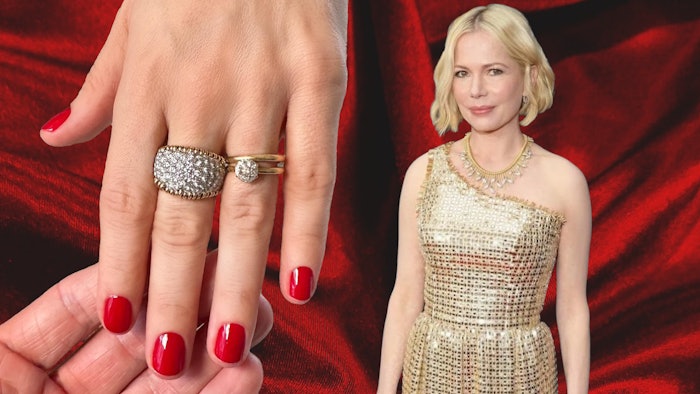 Learn how Tom Bachik created Michelle's Williams red French girl manicure.
