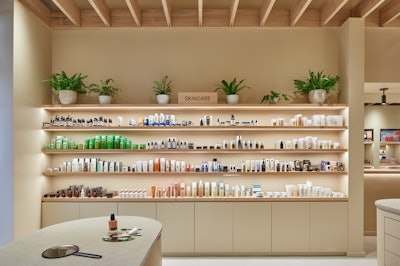 The minimalist space highlights simplicity and increased focus on natural materials, including domestic hemlock, limestone and more.