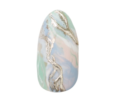 'Sky Lines' is a gel polish design with silver chrome embellishment.