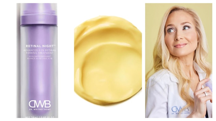 DWB Beauty, from dermatologist Dr. Whitney Bowe, has completed its trifecta of skin cycling products with the launch of the new, refillable Retinal Night, a firming treatment featuring 0.1% retinal (INCI: palmitoyl tripeptide-1, palmitoyl tetrapeptide-7) .