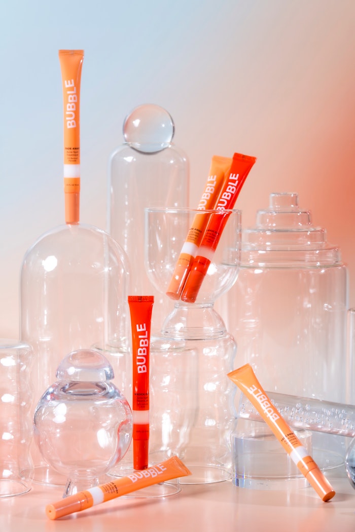 Bubble is foregoing acne patches for spot treatment formats: Knock Out for blackheads and early-stage blemishes and Fade Away fro inflamed, painful acne.