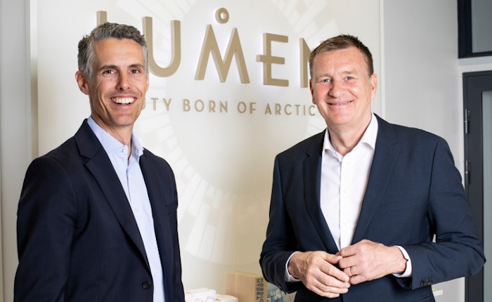 Lumene incoming CEO Adrian Innergård (left) and current CEO Johan Berg.