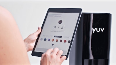 A £49/month (~$61) subscription to yuv provides a yuv Lab, an iPad to access the yuv app and a thermal printer to label hair color bowls.