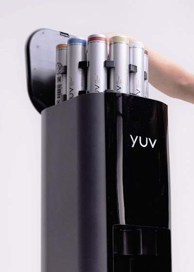 The system can dispense millions of custom colors tailored to each individual client's hair type and desired look, taking into account variables such as gray coverage, quarter shades, tertiary tones, pH control, translucency-opacity levels.