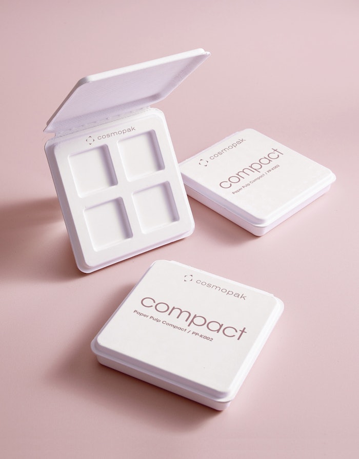 Cosmopak has developed compact designs beyond plastic, including a paper pulp compact.