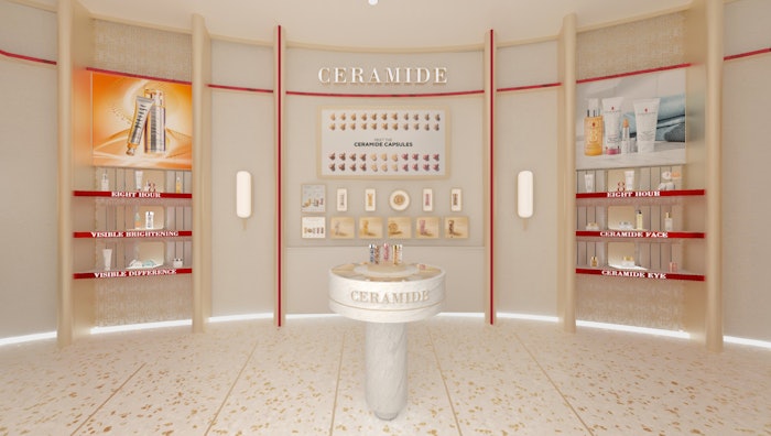 The brand's Advanced Light Ceramide Capsules are featured in the store’s ceramide product alcove.