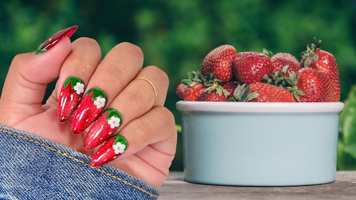 Nail artist Jeanette Flores shares her tutorial for creating strawberry cat eye nails perfect for this upcoming summer season.