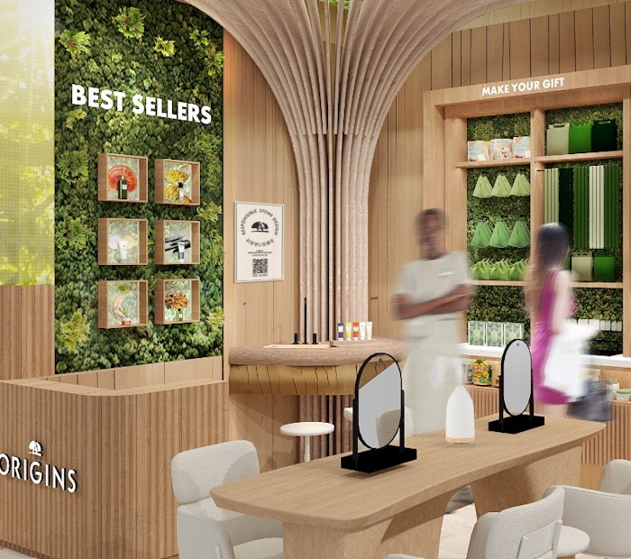 Rendering of the Origins store in Nanjing Deji Plaza with Responsible Store Design program in-store.