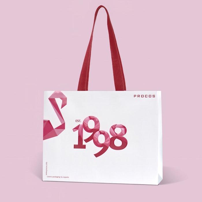 To mark its anniversary, Procos has developed '1998,' a white kraft paper bag with 3D embossing.