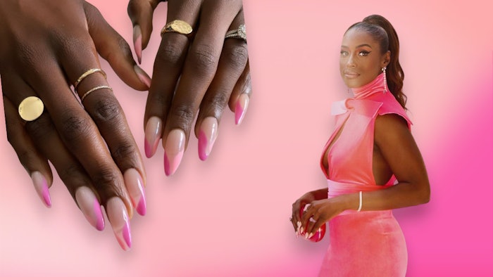 Nail artist Eri Ishizu created Issa Rae's pink French tips for the Barbie Premiere using products from OPI.