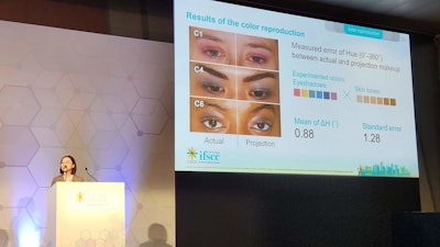 Tsurumi Nao, of Kose Corp., presented a highly realistic 3D projection makeup system.