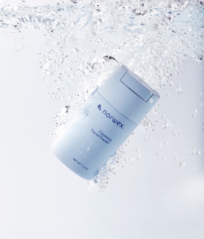 The Norwex Cleansing Facial Powder bottle and cap are made with 100% PCR in a custom blue color.