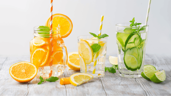 Infused water with fresh citrus fruits and ice