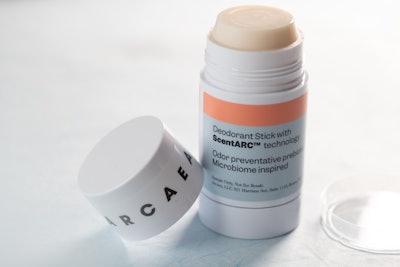 Arcaea has launched ScentArc, a prebiotic nutrient blend for deodorants that prevents the production of odor causing bacteria, including Corynebacterium sp. and Staphylococcus hominis, found in the axillary area. Pictured is a concept product comprising the technology.