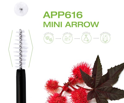 Brivaplast’s APP616 Mini Arrow brush for brow products features a small rhombus shape.
