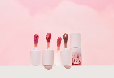 Caliray’s longwear Socal Superbloom Lip + Cheek Hydrating Soft Stain features hyaluronic acid, niacinamide and squalene and imparts a sheer tint when applied.