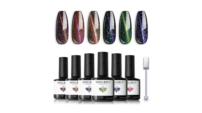 Explore the celestial beauty of the night sky and bask in the radiance of the stars with Modelones' Celestial Shimmer 6-color cat's eye gel polish set.