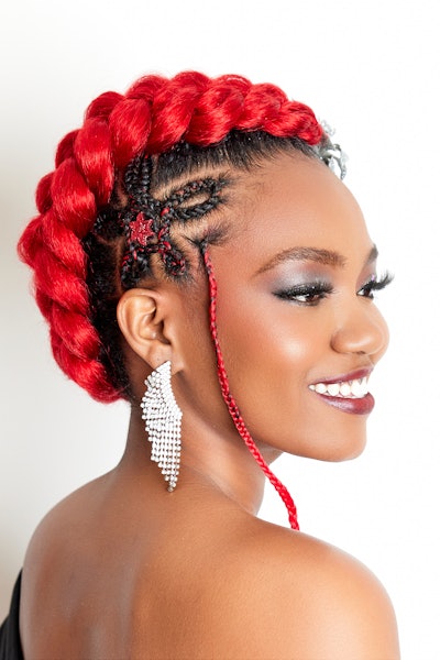 Sideview of the butterfly halo braids by Ashley Jackson