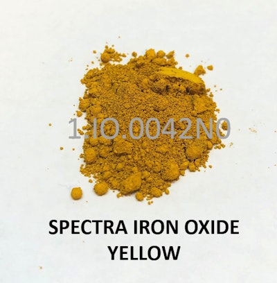Spectra Colors Corp.'s range includes yellow iron oxide, AKA ferric oxide hydrate; red iron oxide (famous for its namesake red color); black iron oxide, AK ferric ferrous oxide; and iron oxide light brown.
