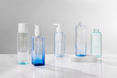 While conventional cosmetic bottles produced by blow and blow processes feature weight-volume ratios of 1.0/3.0, the new 200 ml Nova bottle, with a brimful volume of 215 ml and weight of 140 g, reportedly boasts a weight-volume ratio 0.65 without losing the durability or safety of the Dorado model.