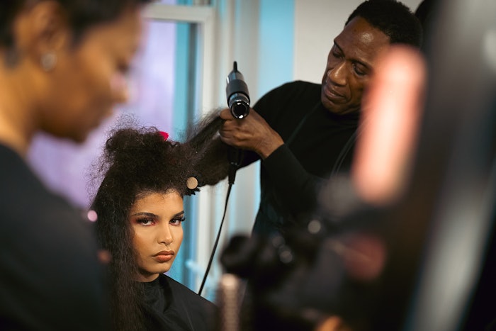 Key Hairstylist Tianna Dilligard (@glitterdynsty_) created the hair looks seen on the runway at the Laurence Basse Burn the City NYFW show.