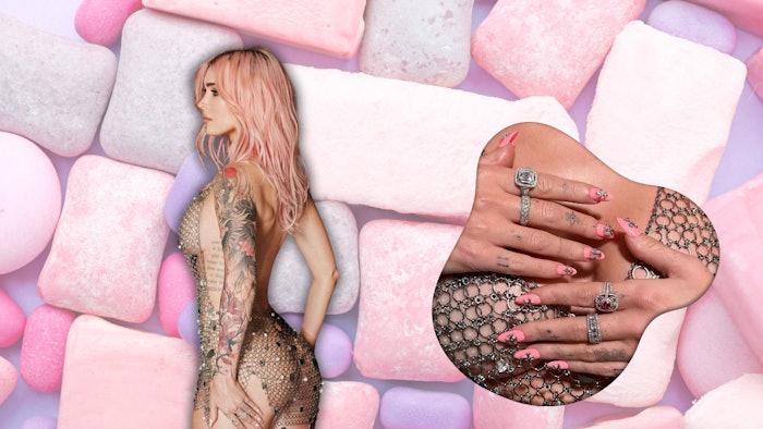 Nail artist Brittney Boyce (@nails_of_la) created Megan Fox's nail look for the Grammy's After Party using products from CND.