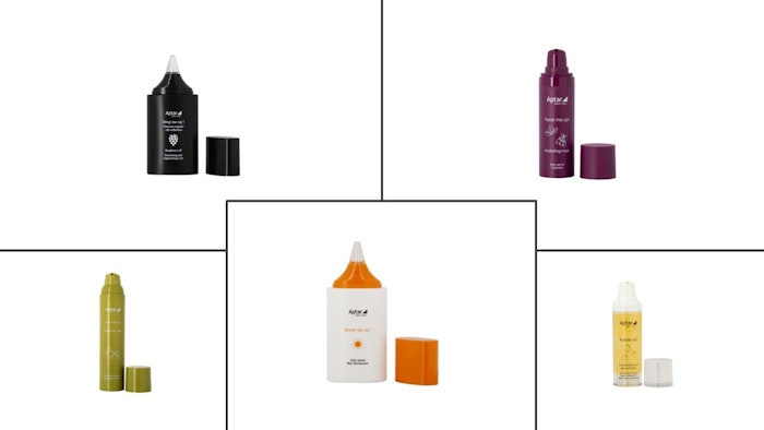 To kick off its turnkey service, Aptar debuted a ready-for-market collection, New Dawn, featuring formulas for the skin, scalp and hair.