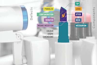 A-Eye’s cameras capture 360-degree images of each lipstick, particularly focusing on the tip. The software analyzes these images to gauge quality and flag defects.