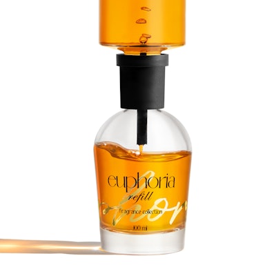 Berlin Packaging | Premi Industries' Euphoria 15/415 refill models, in combination with the refill set, consist of a larger capacity glass bottle and a unique refill accessory, offering consumers the possibility to easily and safely refill bottles once the product has been used up.