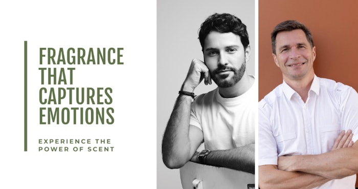 R to L: Franck Molina, Ph.D., Director at Sys2diag CNRS/ALCEN joins Jérôme Di Marino, Perfumer at Mane.