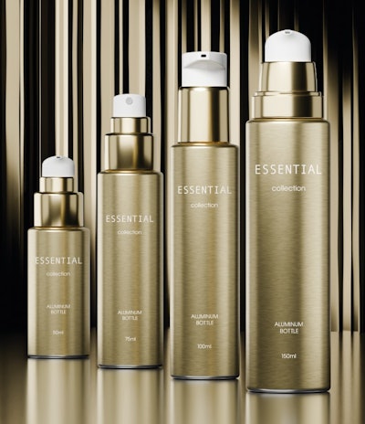 Lumson’s Essential atmospheric aluminum collection features minimalist designs with bottles available in 50 ml, 75 ml, 100 ml and 150 ml variants that can be paired with cream and spray pumps, depending on dosage.