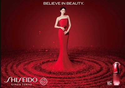 Shiseido-Ultimune-10-year-design-woman-in-red-ripple-dress
