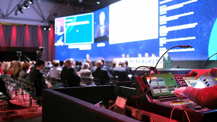 conference room screens audience view from AV boards