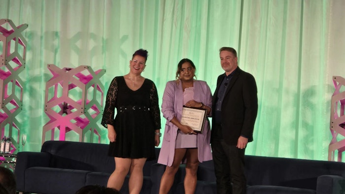 The Henry Maso Keynote Lecture, moderated by COSA chair and vice chair Caryn Weiss, of Amway (left), and Paul Lawrence, Ph.D., of BioCogent (right), respectively, consisted of a conversation with Avantha Arachchi, of A Frame Brands (center) on the importance of inclusivity in products and internal teams.