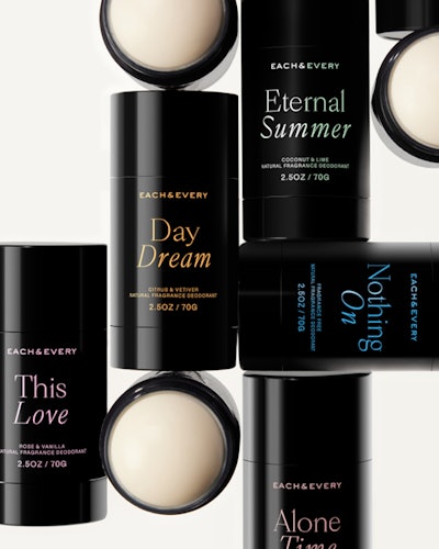 Each & Every combines 6 ingredients for better skin: fragrance blends, coconut oil for nourishment, Dead Sea minerals for odor control, tapioca starch to absorb moisture, and earth wax for a solid structure.