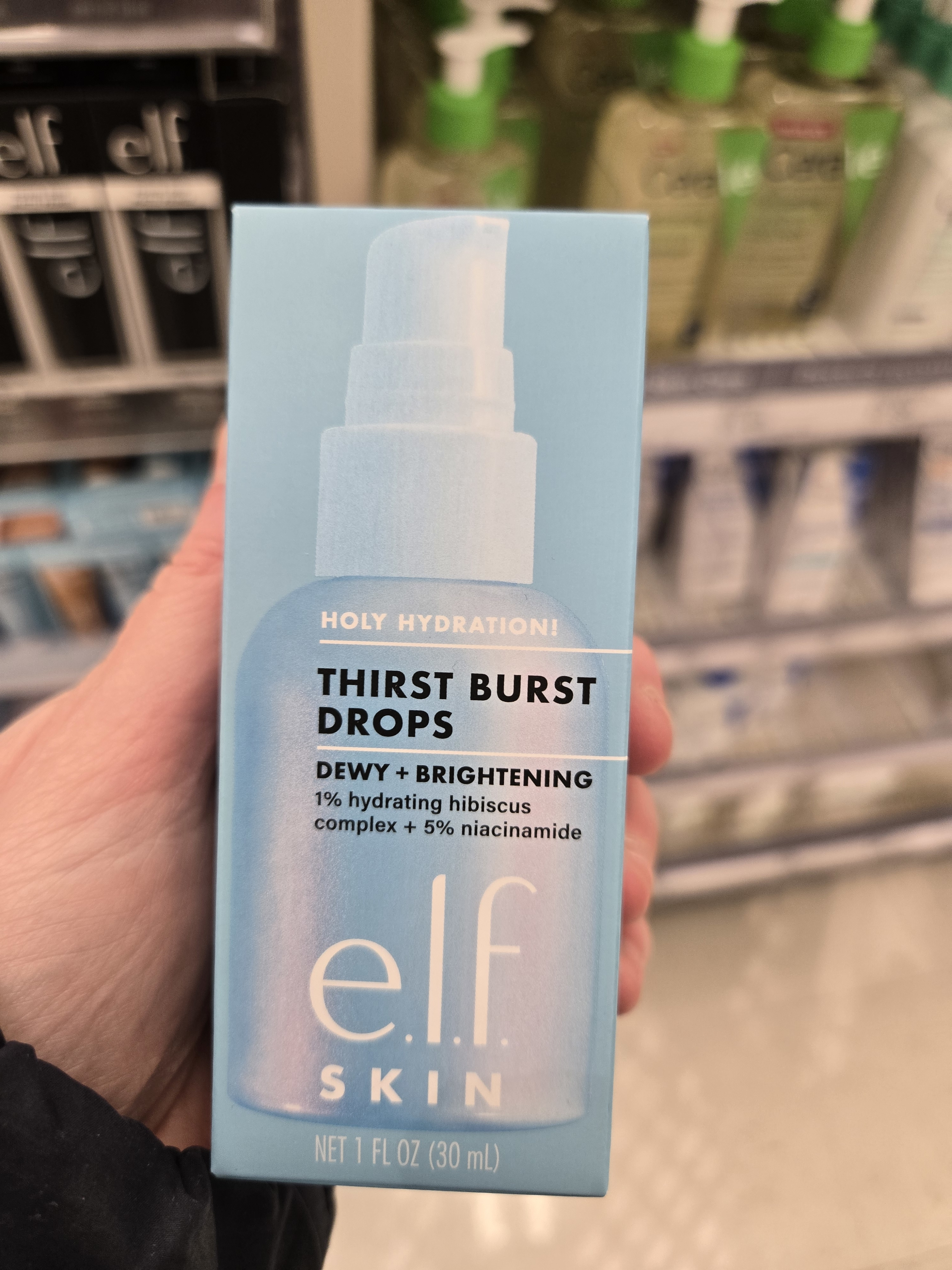 e.l.f. Skin Thirst Burst Drops hydrating serum in light blue packaging