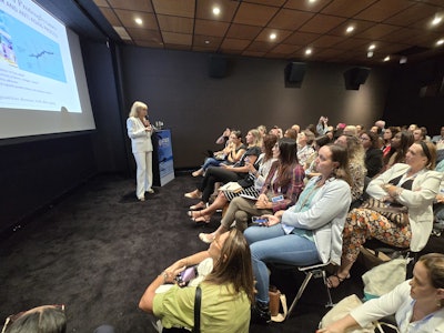 Day three of the standing-room-only Helena Rubinstein 'satellite symposium' featured insights by Audrey Gueniche, Ph.D., and Maria Dalko-Cisba, Ph.D. (shown here), on how the company's Pro-Xylane (INCI: Hydroxypropyl Tetrahydropyrantriol) technology restructures facial skin.