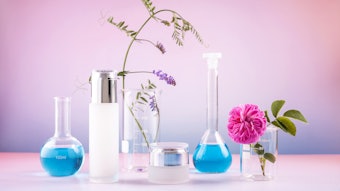 Products Beakers Floral Blue Liquid Pink Background Adobe Stock 524695694