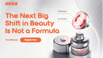 AYOA beauty product advertisement featuring skincare jars with tagline 'The Next Big Shift in Beauty Is Not a Formula'