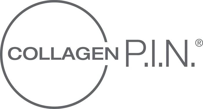 Collagen P.I.N. logo with registered trademark symbol and circular geometric design